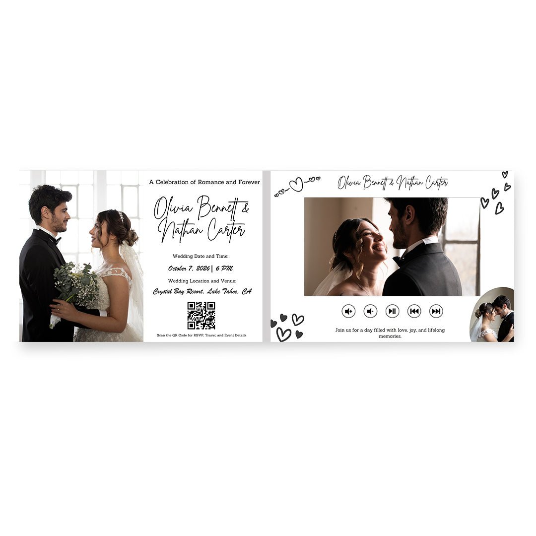 Elegant White Custom Wedding Video Book with Digital Invitation Theme